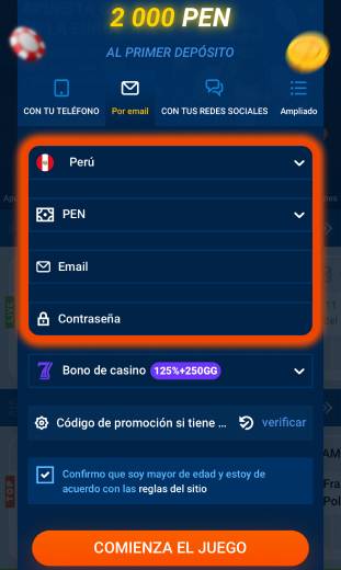 introduzca la información principal para el registro