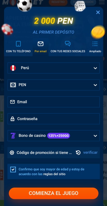 página de registro de mostbet